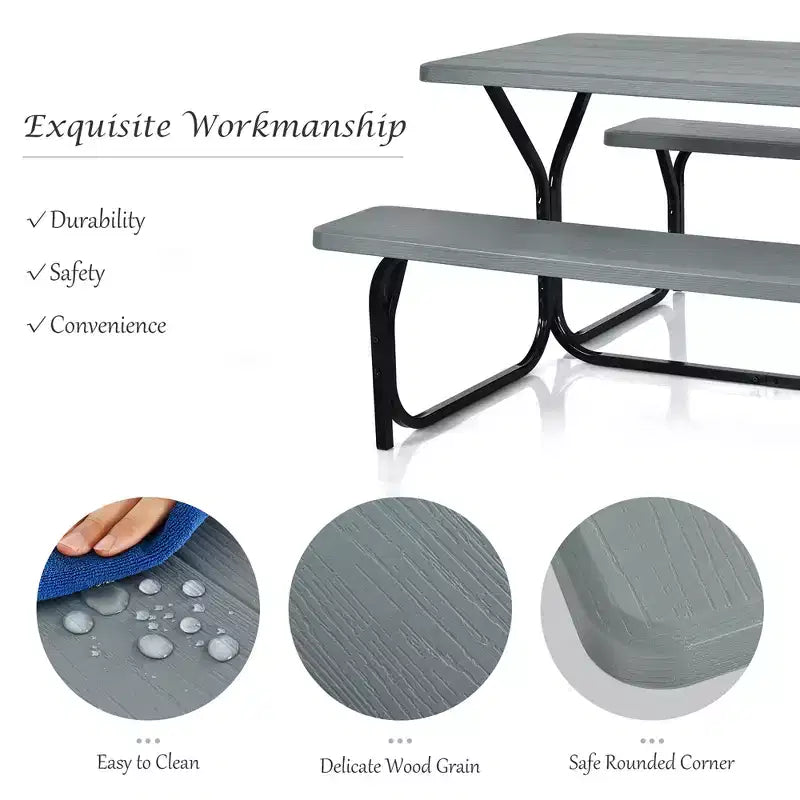 Costway Tavolo da Picnic con Panca Set da Esterno per Giardino, Patio, Feste, Resistente alle Intemperie, Nero/Bianco/Grigio/Marrone/Verde