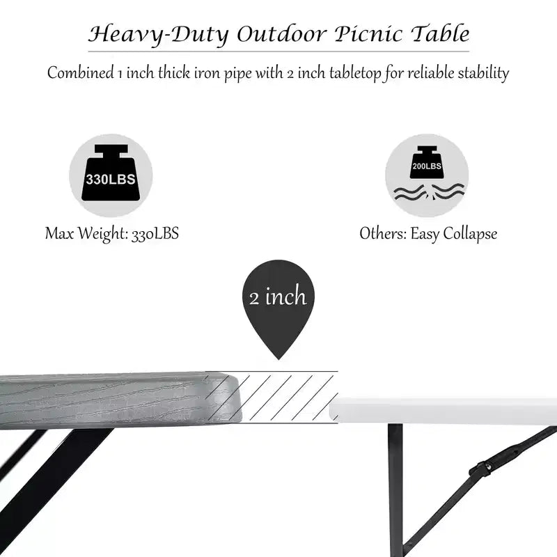 Costway Tavolo da Picnic con Panca Set da Esterno per Giardino, Patio, Feste, Resistente alle Intemperie, Nero/Bianco/Grigio/Marrone/Verde