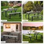 Costway Tavolo da Picnic con Panca Set da Esterno per Giardino, Patio, Feste, Resistente alle Intemperie, Nero/Bianco/Grigio/Marrone/Verde