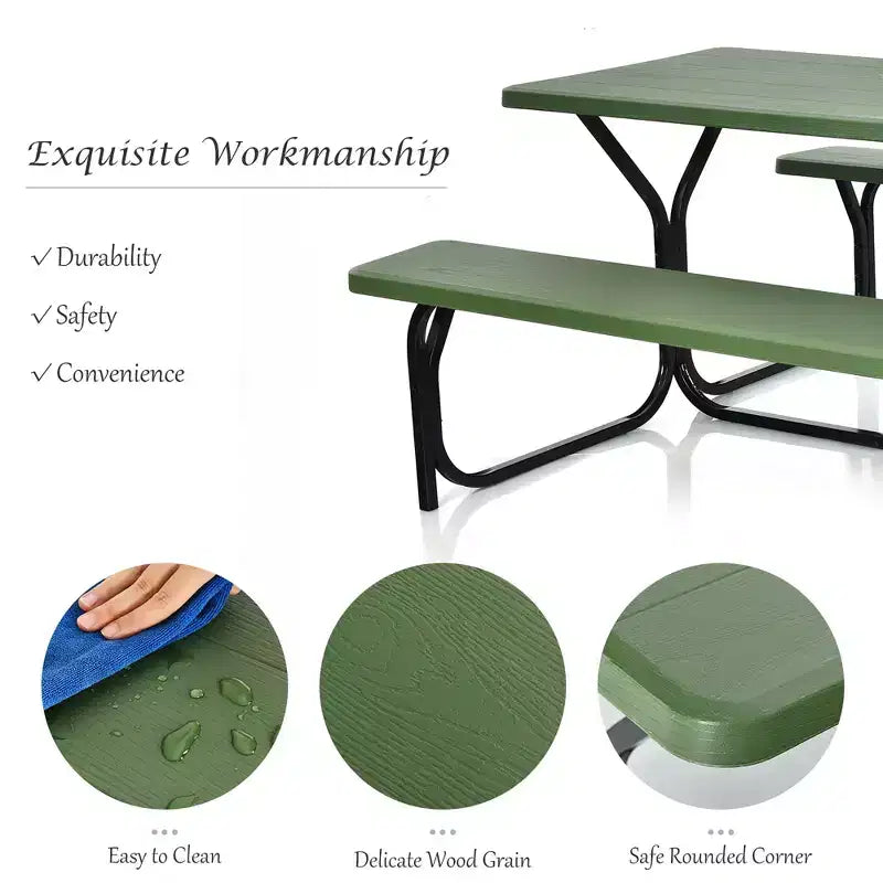 Costway Tavolo da Picnic con Panca Set da Esterno per Giardino, Patio, Feste, Resistente alle Intemperie, Nero/Bianco/Grigio/Marrone/Verde