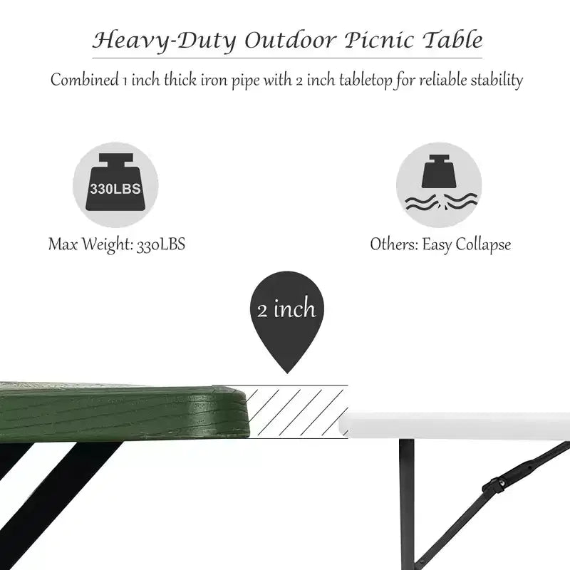 Costway Tavolo da Picnic con Panca Set da Esterno per Giardino, Patio, Feste, Resistente alle Intemperie, Nero/Bianco/Grigio/Marrone/Verde