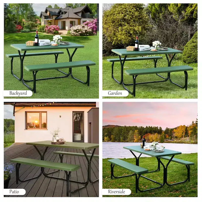 Costway Tavolo da Picnic con Panca Set da Esterno per Giardino, Patio, Feste, Resistente alle Intemperie, Nero/Bianco/Grigio/Marrone/Verde