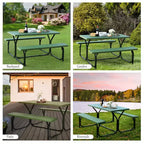Costway Tavolo da Picnic con Panca Set da Esterno per Giardino, Patio, Feste, Resistente alle Intemperie, Nero/Bianco/Grigio/Marrone/Verde