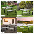 Costway Tavolo da Picnic con Panca Set da Esterno per Giardino, Patio, Feste, Resistente alle Intemperie, Nero/Bianco/Grigio/Marrone/Verde