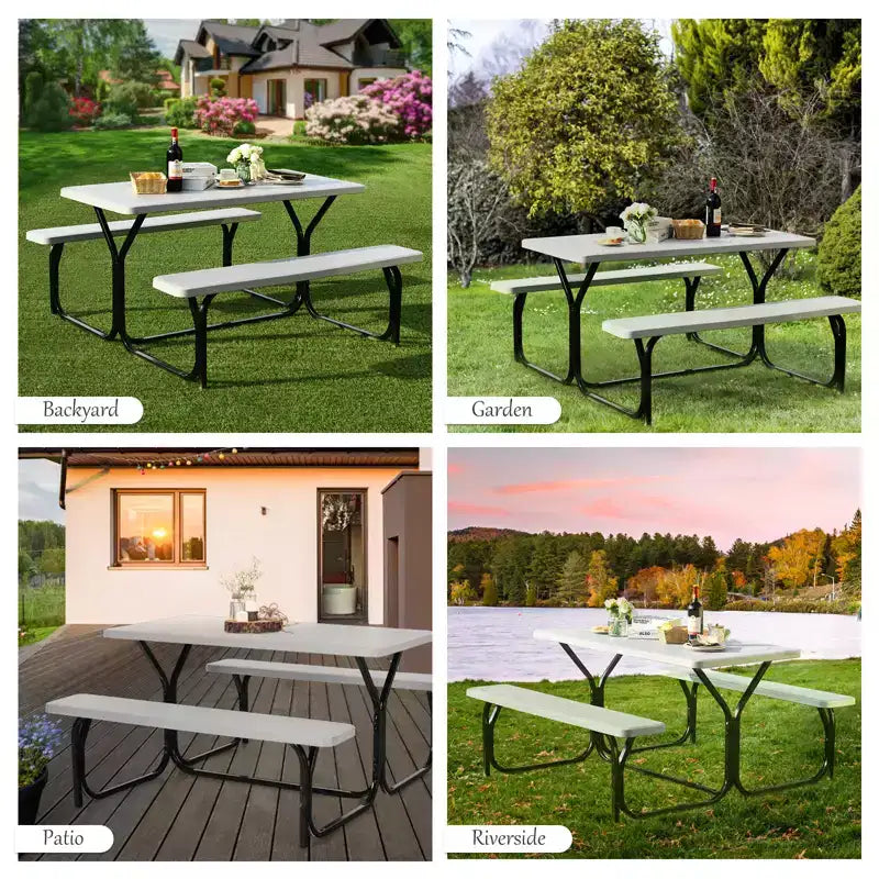Costway Tavolo da Picnic con Panca Set da Esterno per Giardino, Patio, Feste, Resistente alle Intemperie, Nero/Bianco/Grigio/Marrone/Verde