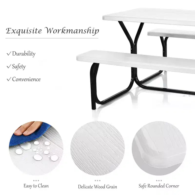 Costway Tavolo da Picnic con Panca Set da Esterno per Giardino, Patio, Feste, Resistente alle Intemperie, Nero/Bianco/Grigio/Marrone/Verde