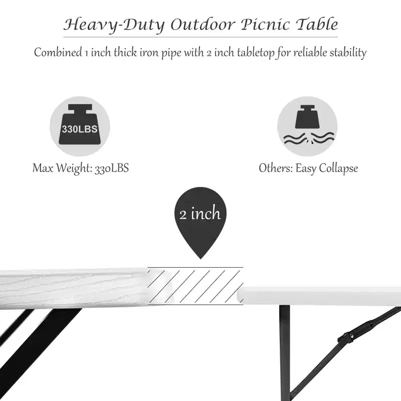 Costway Tavolo da Picnic con Panca Set da Esterno per Giardino, Patio, Feste, Resistente alle Intemperie, Nero/Bianco/Grigio/Marrone/Verde