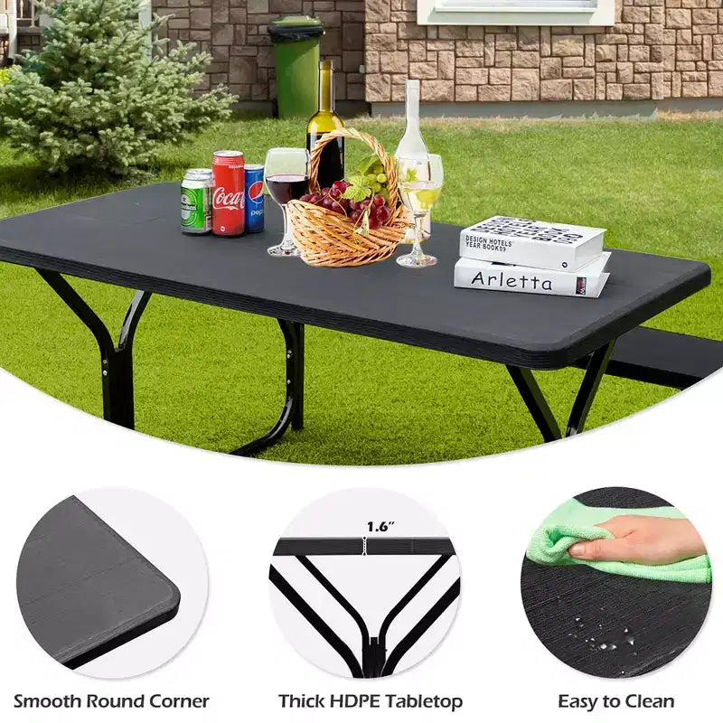 Costway Tavolo da Picnic con Panca Set da Esterno per Giardino, Patio, Feste, Resistente alle Intemperie, Nero/Bianco/Grigio/Marrone/Verde