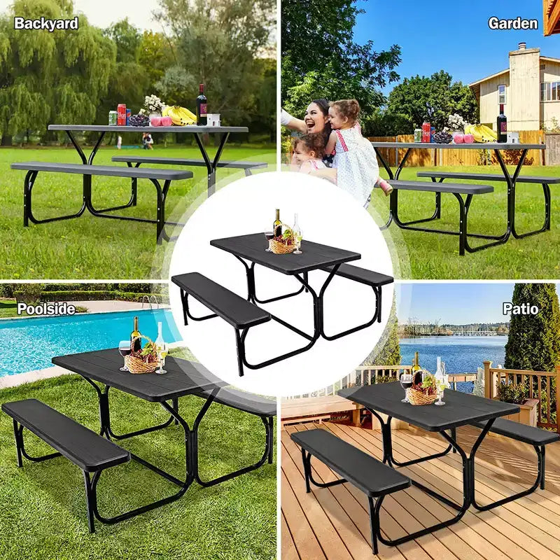 Costway Tavolo da Picnic con Panca Set da Esterno per Giardino, Patio, Feste, Resistente alle Intemperie, Nero/Bianco/Grigio/Marrone/Verde