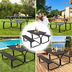 Costway Tavolo da Picnic con Panca Set da Esterno per Giardino, Patio, Feste, Resistente alle Intemperie, Nero/Bianco/Grigio/Marrone/Verde