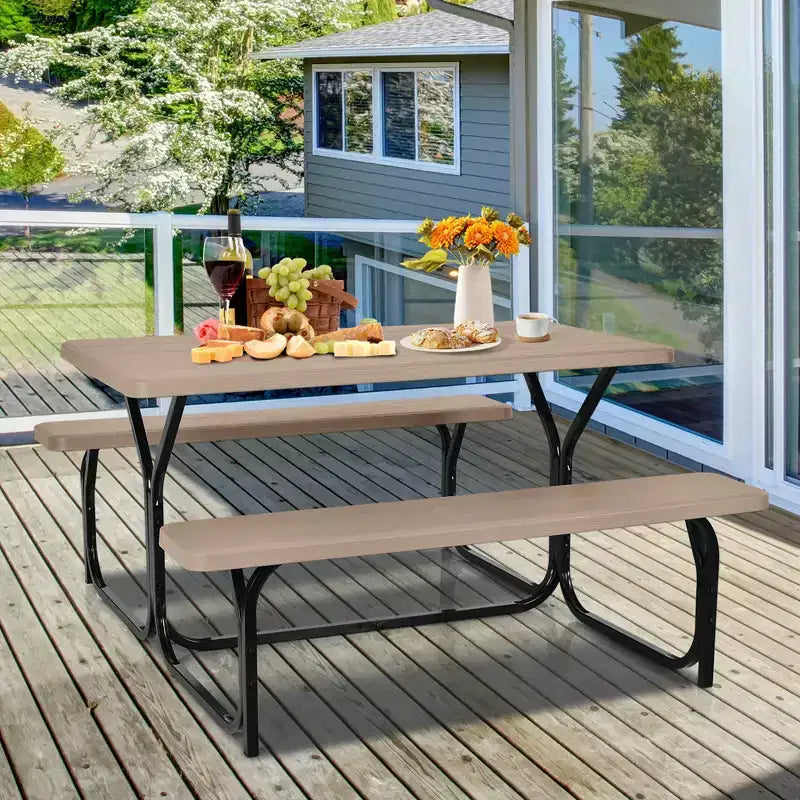Costway Tavolo da Picnic con Panca Set da Esterno per Giardino, Patio, Feste, Resistente alle Intemperie, Nero/Bianco/Grigio/Marrone/Verde