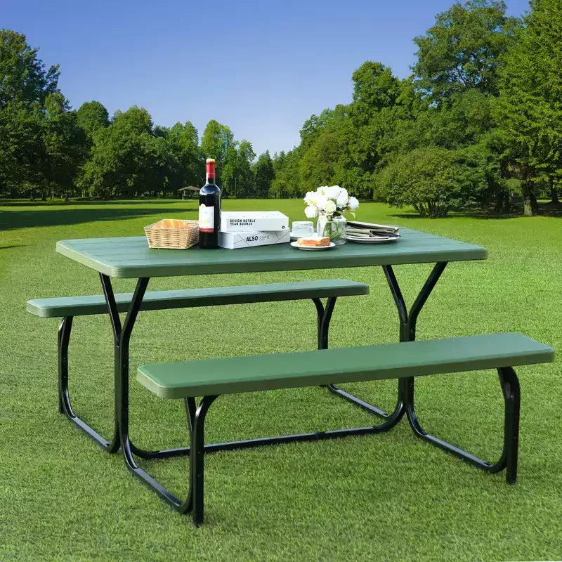 Costway Tavolo da Picnic con Panca Set da Esterno per Giardino, Patio, Feste, Resistente alle Intemperie, Nero/Bianco/Grigio/Marrone/Verde