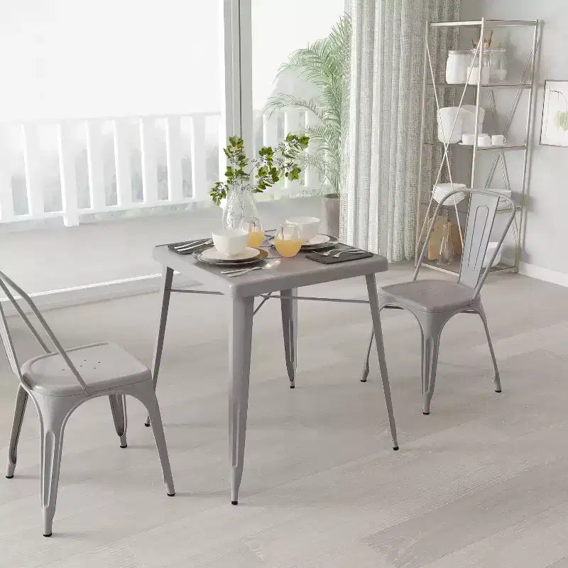 Merrick Lane Benson Tavolo da pranzo quadrato in metallo da 23,75 per uso interno ed esterno
