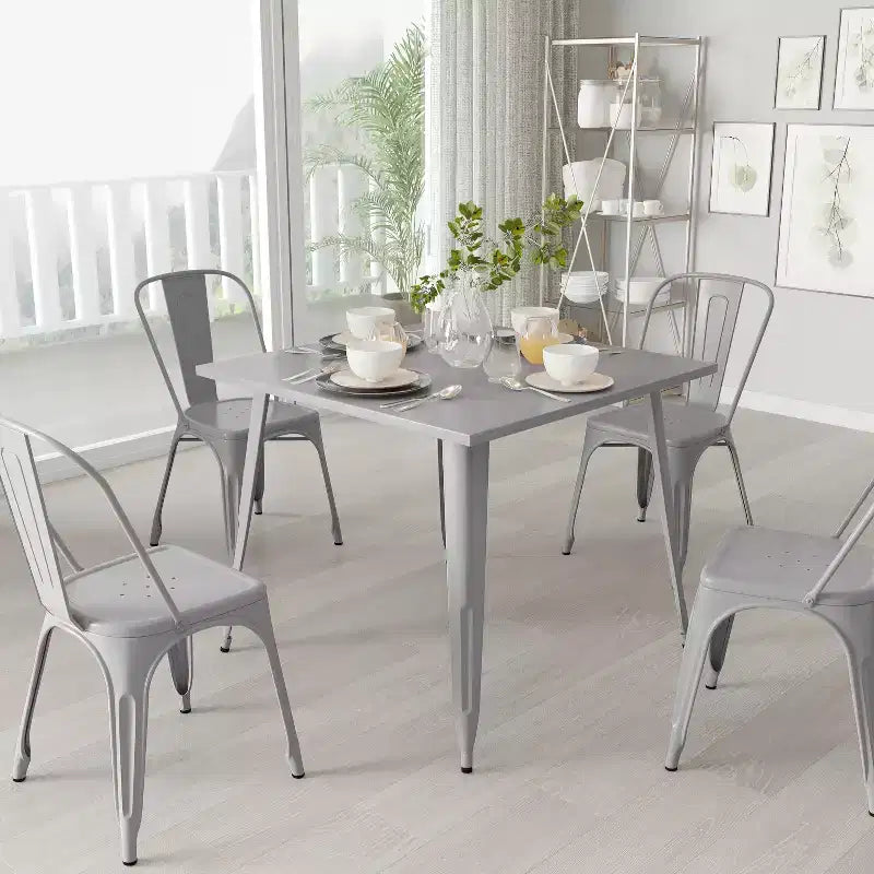 Tavolo da pranzo quadrato in metallo Merrick Lane Adana da 35,5 pollici per uso interno ed esterno