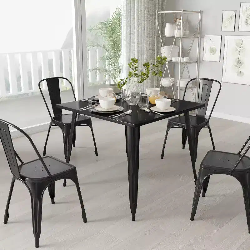 Tavolo da pranzo quadrato in metallo Merrick Lane Adana da 35,5 pollici per uso interno ed esterno