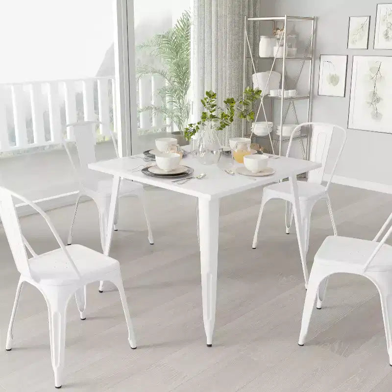 Tavolo da pranzo quadrato in metallo Merrick Lane Adana da 35,5 pollici per uso interno ed esterno