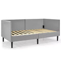 Costway Twin Daybed Upholstered Linen Wooden Sofa Bed Frame Heavy Duty Living Room Grey