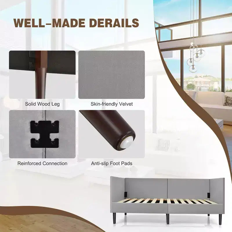 Costway Divano Letto Singolo in Lino Tappezzato con Struttura in Legno, Robusto per Soggiorno, Grigio