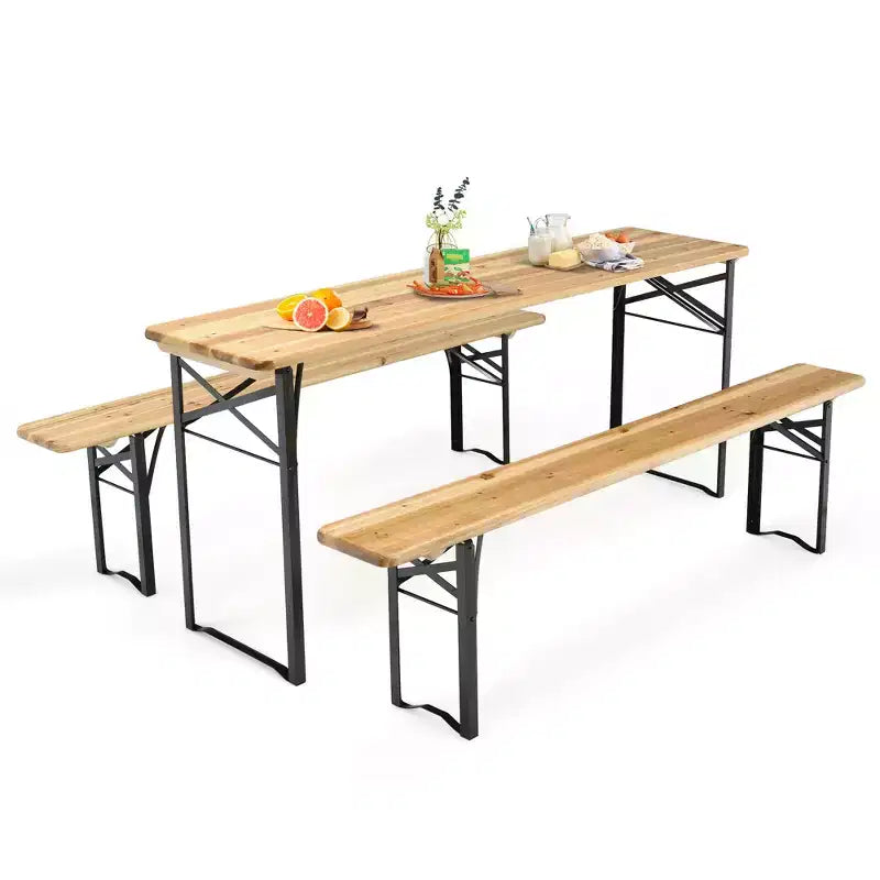 Costway Set Panca da Tavolo Birra 3 Pezzi Pieghevole in Legno per Picnic Giardino Patio
