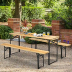 Costway Set Panca da Tavolo Birra 3 Pezzi Pieghevole in Legno per Picnic Giardino Patio