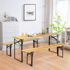 Costway Set Panca da Tavolo Birra 3 Pezzi Pieghevole in Legno per Picnic Giardino Patio