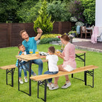 Costway Set Panca da Tavolo Birra 3 Pezzi Pieghevole in Legno per Picnic Giardino Patio
