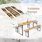 Costway Set Panca da Tavolo Birra 3 Pezzi Pieghevole in Legno per Picnic Giardino Patio