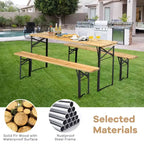 Costway Set Panca da Tavolo Birra 3 Pezzi Pieghevole in Legno per Picnic Giardino Patio