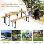 Costway Set Panca da Tavolo Birra 3 Pezzi Pieghevole in Legno per Picnic Giardino Patio