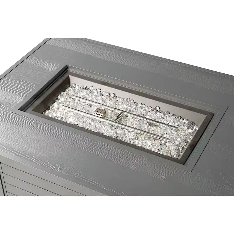 Tavolo da pranzo da esterno Oakland Living in alluminio, rettangolare 48 x 36, 55000 BTU, propano, pannello con motivo effetto legno