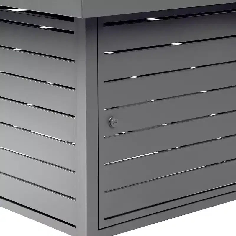 Tavolo da pranzo da esterno Oakland Living in alluminio, rettangolare 48 x 36, 55000 BTU, propano, pannello con motivo effetto legno