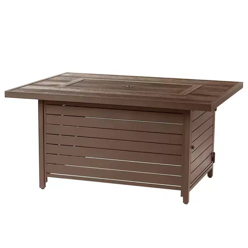 Tavolo da pranzo da esterno Oakland Living in alluminio, rettangolare 48 x 36, 55000 BTU, propano, pannello con motivo effetto legno