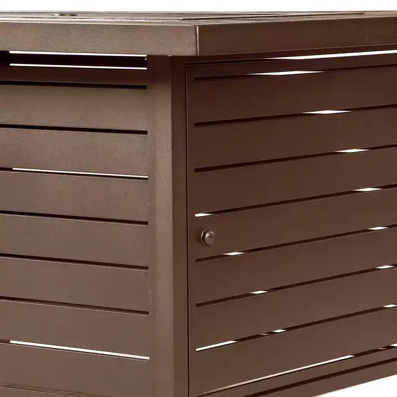 Tavolo da pranzo da esterno Oakland Living in alluminio, rettangolare 48 x 36, 55000 BTU, propano, pannello con motivo effetto legno