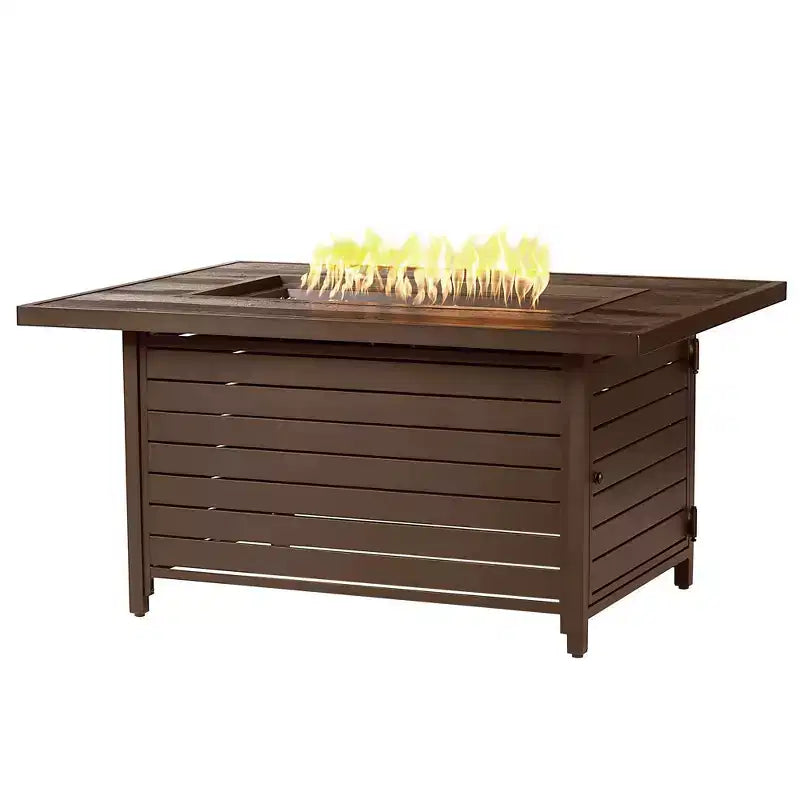 Oakland Living Aluminum Rectangle 48 x 36 55000 BTUs Propane Wood Texture Panel Design Outdoor Patio Dining Table