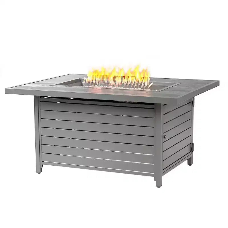 Tavolo da pranzo da esterno Oakland Living in alluminio, rettangolare 48 x 36, 55000 BTU, propano, pannello con motivo effetto legno