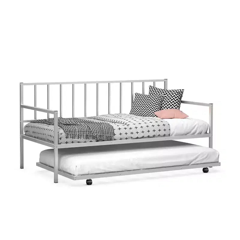 Costway Letto da Giorno Matrimoniale in Metallo con Struttura a Rotelle Robusta, Set Divano Letto