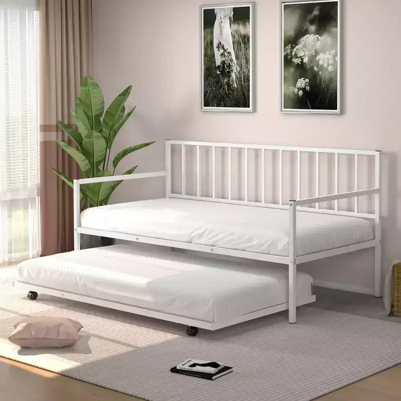 Costway Letto da Giorno Matrimoniale in Metallo con Struttura a Rotelle Robusta, Set Divano Letto