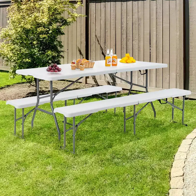 Costway Set Tavolo da Campeggio Pieghevole da Esterno con 2 Panche
