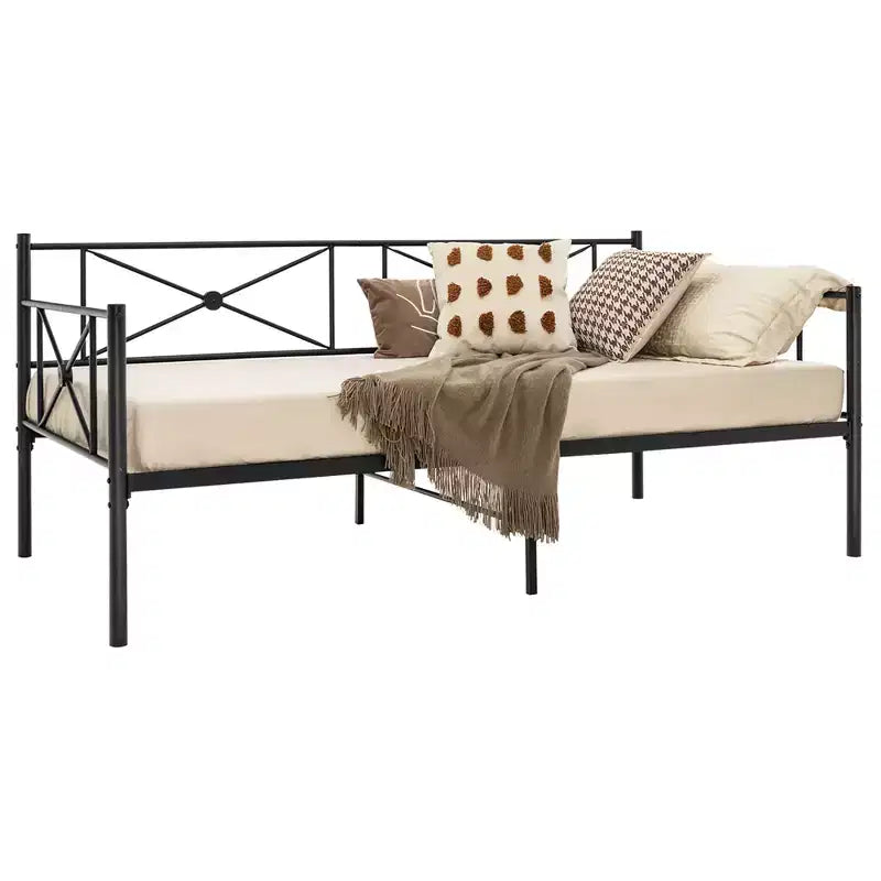 Costway Telaio Divano Letto Matrimoniale in Metallo con Doghe Classico Base Materasso Letto Divano Bianco\Nero