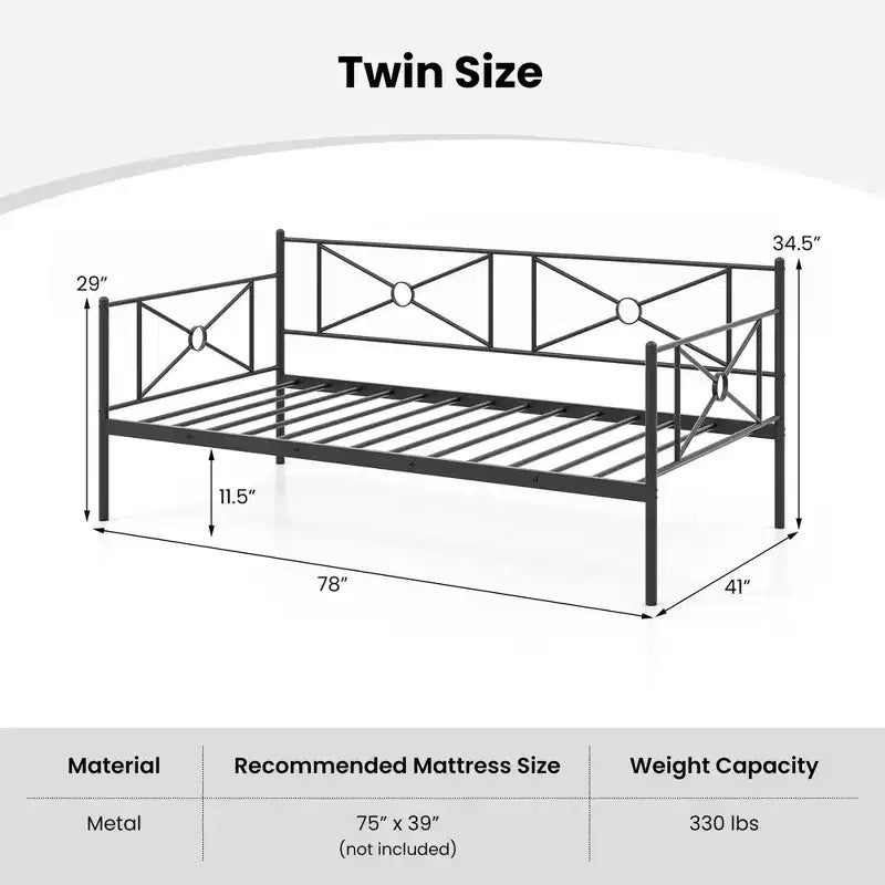 Costway Telaio Divano Letto Matrimoniale in Metallo con Doghe Classico Base Materasso Letto Divano Bianco\Nero