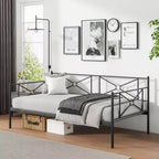 Costway Telaio Divano Letto Matrimoniale in Metallo con Doghe Classico Base Materasso Letto Divano Bianco\Nero