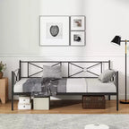 Costway Telaio Divano Letto Matrimoniale in Metallo con Doghe Classico Base Materasso Letto Divano Bianco\Nero