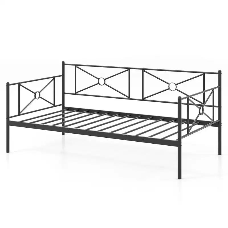 Costway Telaio Divano Letto Matrimoniale in Metallo con Doghe Classico Base Materasso Letto Divano Bianco\Nero