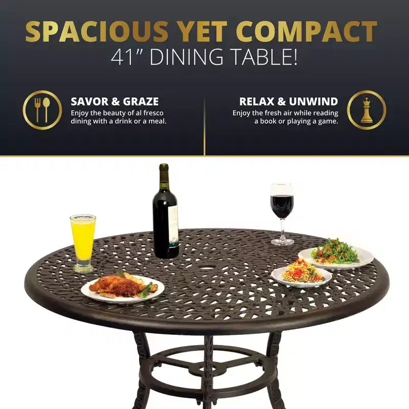 Kinger Home Tavolo da pranzo da esterno per patio da 41 pollici, Tavolo da pranzo rotondo da esterno, Mobili da patio in alluminio, Bronzo
