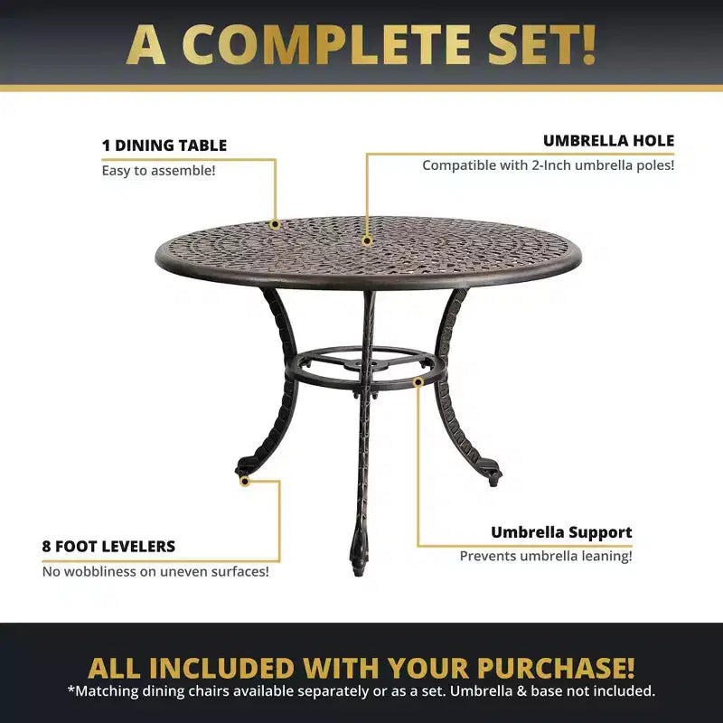 Kinger Home Tavolo da pranzo da esterno per patio da 41 pollici, Tavolo da pranzo rotondo da esterno, Mobili da patio in alluminio, Bronzo