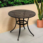 Kinger Home 34-inch Patio Outdoor Dining Table with Umbrella Hole, Cast Aluminum Patio Dining Furniture Table, Brown