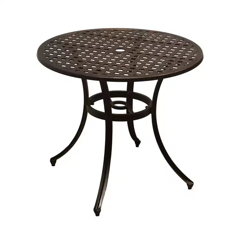 Tavolo da pranzo da esterno Kinger Home da 34 pollici con foro per ombrellone, tavolo da pranzo da esterno in alluminio pressofuso, marrone