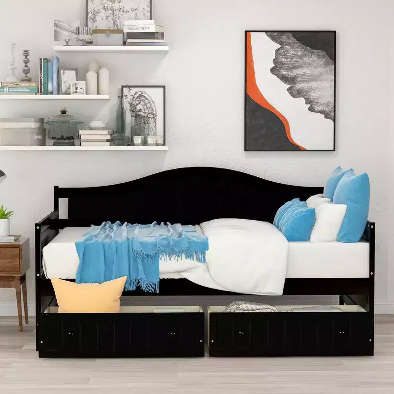 Divano letto singolo in legno con 2 cassetti - ModernLuxe