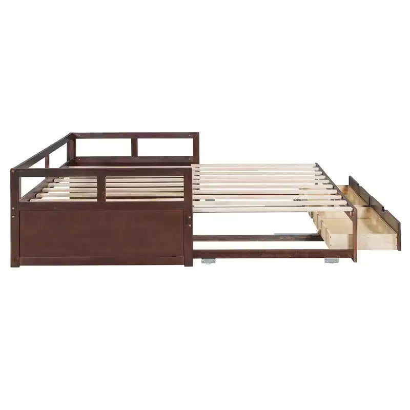 Letto a giorno estensibile in legno con letto estraibile e due cassetti portaoggetti-ModernLuxe