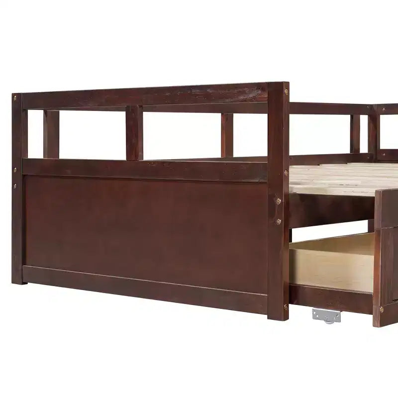 Letto a giorno estensibile in legno con letto estraibile e due cassetti portaoggetti-ModernLuxe
